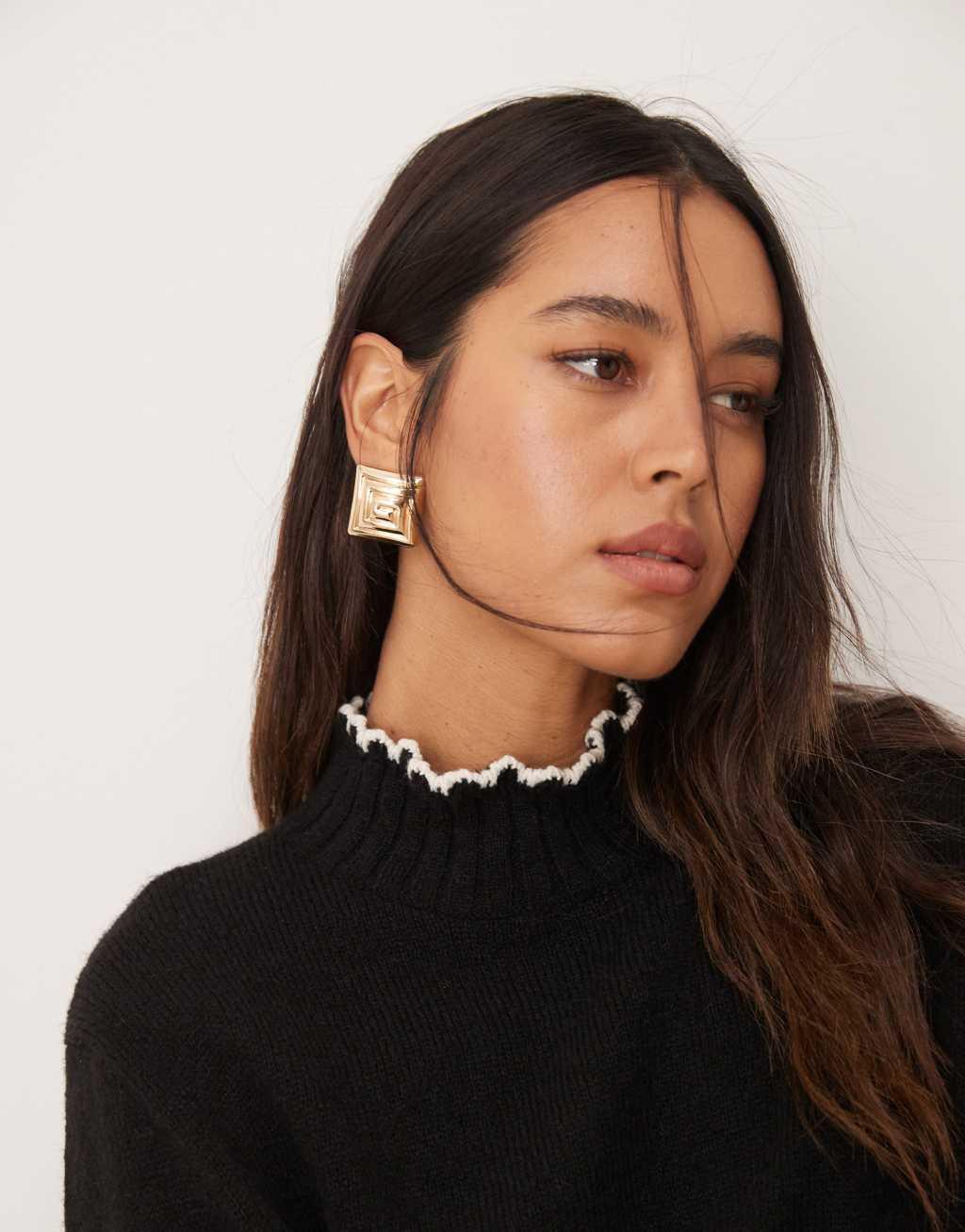 ASOS DESIGN blanket stitch high neck sweater in black Product Image