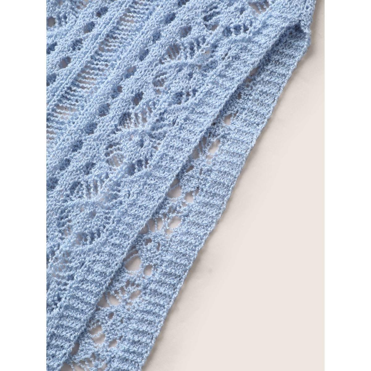 Plus Size Deep V Neck Pointelle Knit Dolman Sleeve Swim Cover Up Women's Swimwear LightBlue Beach Loose Texture Curve Swim Cover Ups BloomChic 12/L Product Image