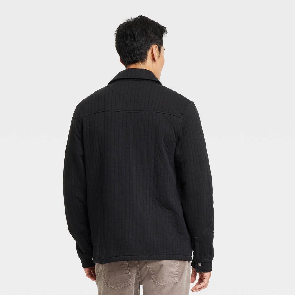 Mens Quilted Knit Shirt Jacket - Goodfellow & Co Black M: Heavyweight Jacquard Knit, Button Down, Front Pocket Product Image