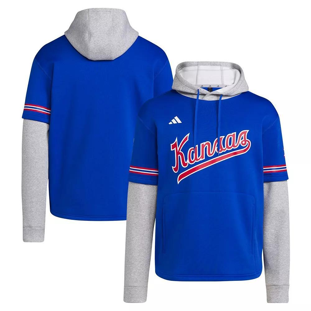 Men's adidas  Royal Kansas Jayhawks Pullover Baseball Jersey Hoodie, Size: Large, Blue Product Image