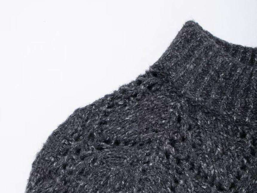 Mock Neck Cold-Shoulder Melange Beaded Sweater Product Image