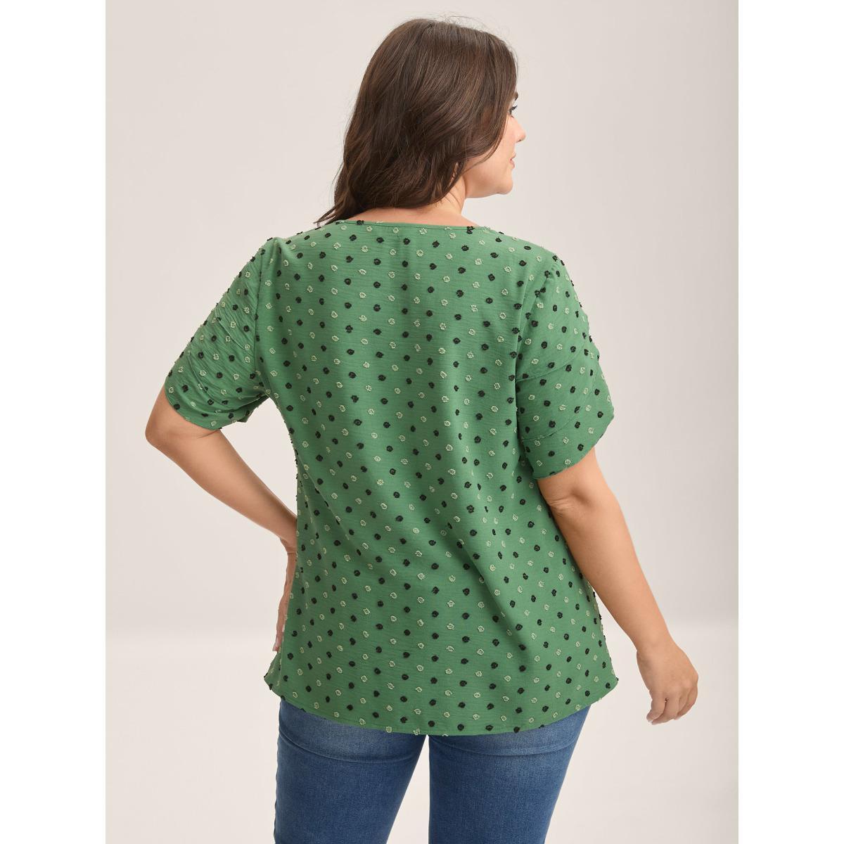 Plus Size Greenbean Textured Color Contrast Petal Sleeve Blouse Women Elegant Short sleeve Round Neck Everyday Blouses BloomChic 28/5X Product Image