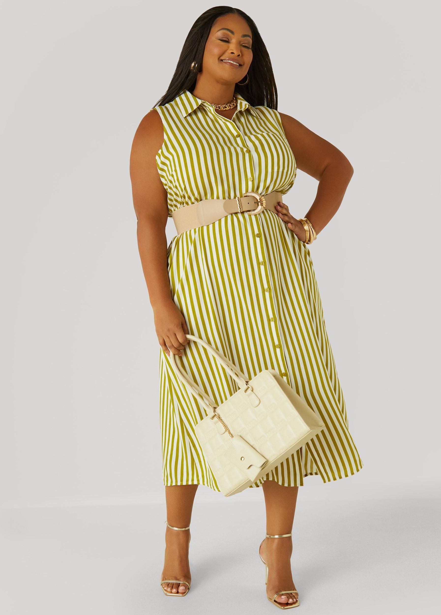 Striped Button Front Shirtdress Product Image