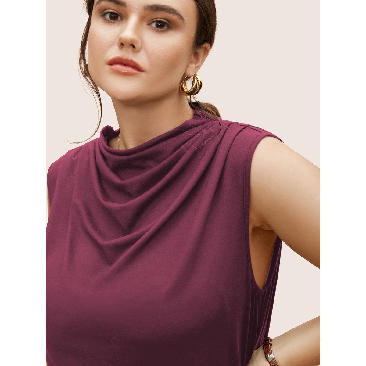 Plus Size Supersoft Essentials Solid Mock Neck Tank Top Women Plum At the Office Pleated Mock Neck Work Tank Tops Camis BloomChic 12/L Product Image