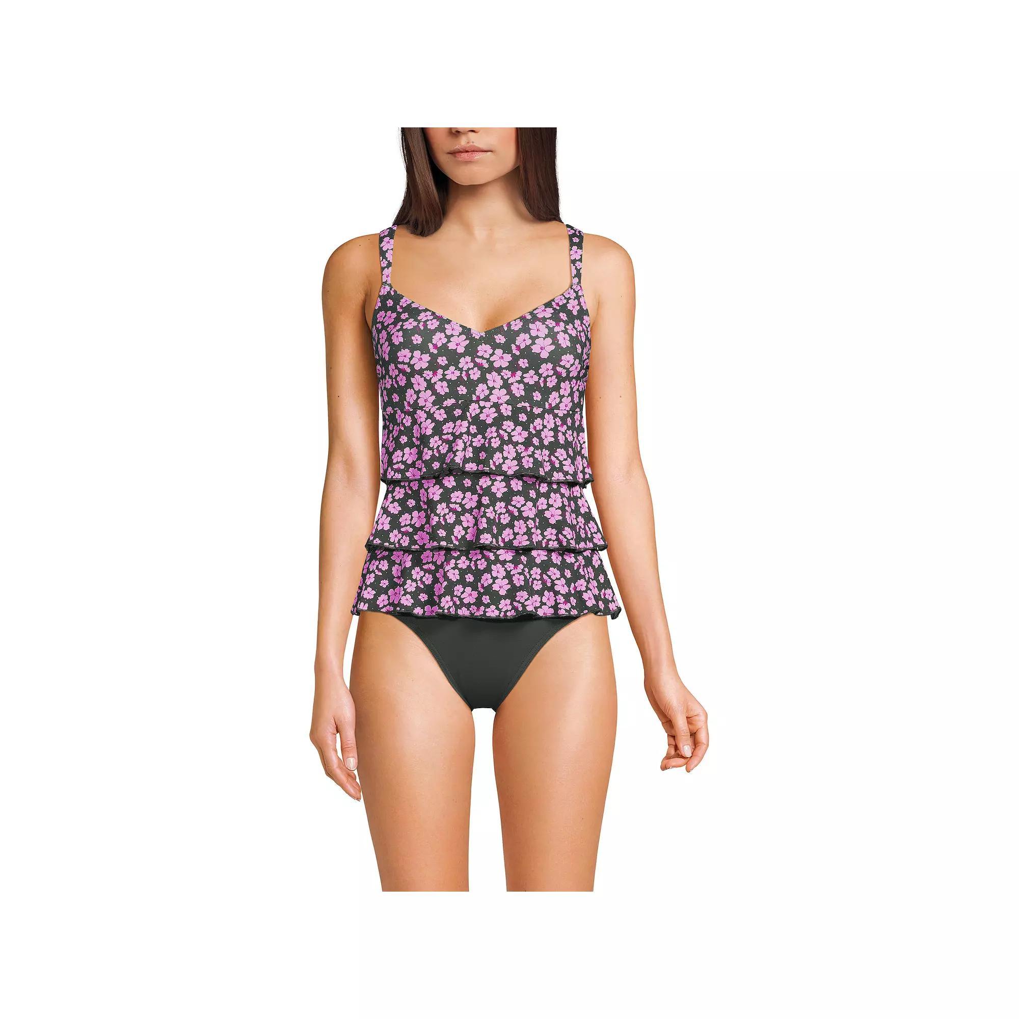 Women's Lands' End Ruffle Fauxkini One Piece Swim Suit, Size: 18, Olive Green Floral Product Image