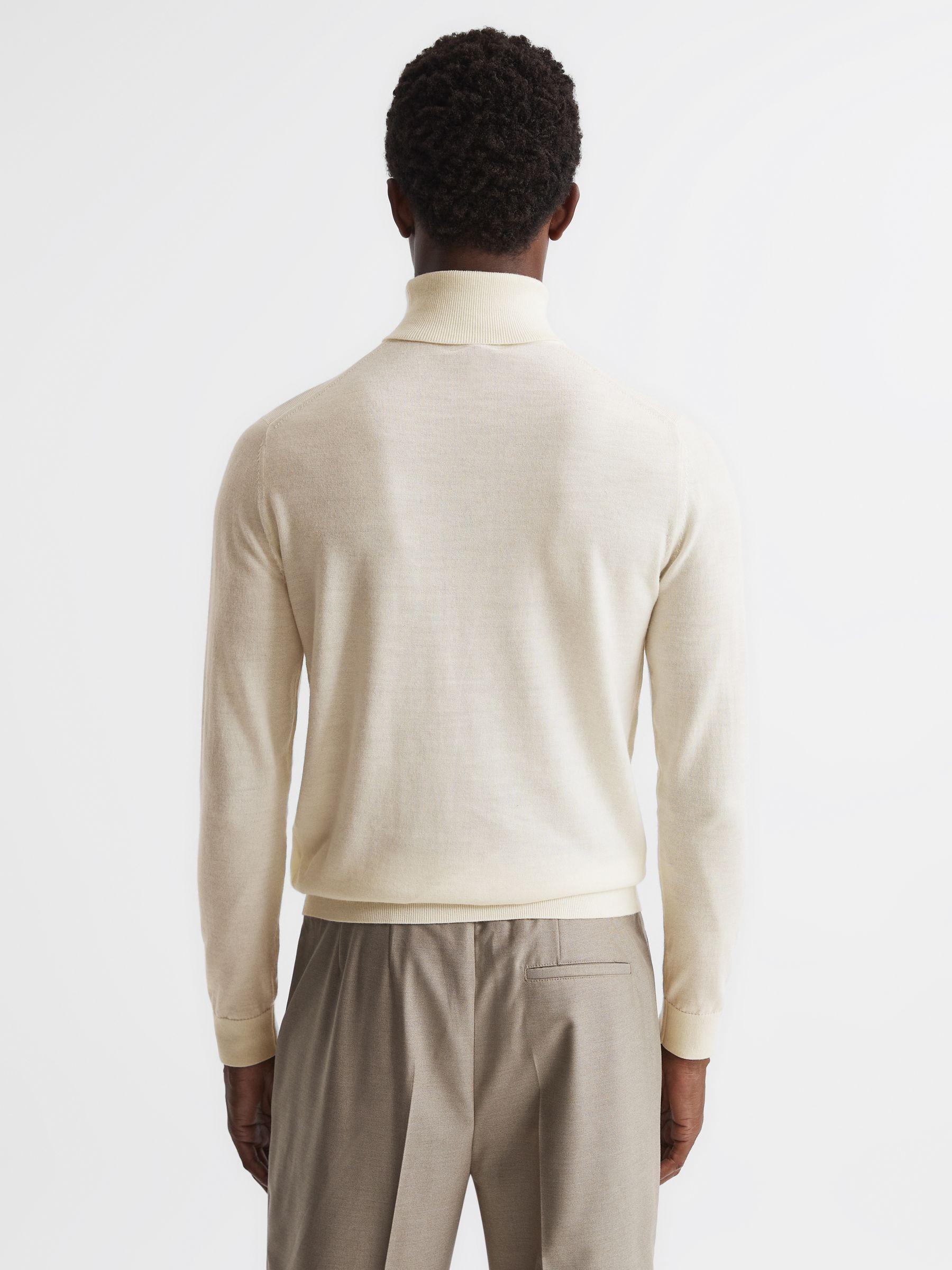 Slim Fit Merino Wool Roll Neck Jumper in Bianco Product Image