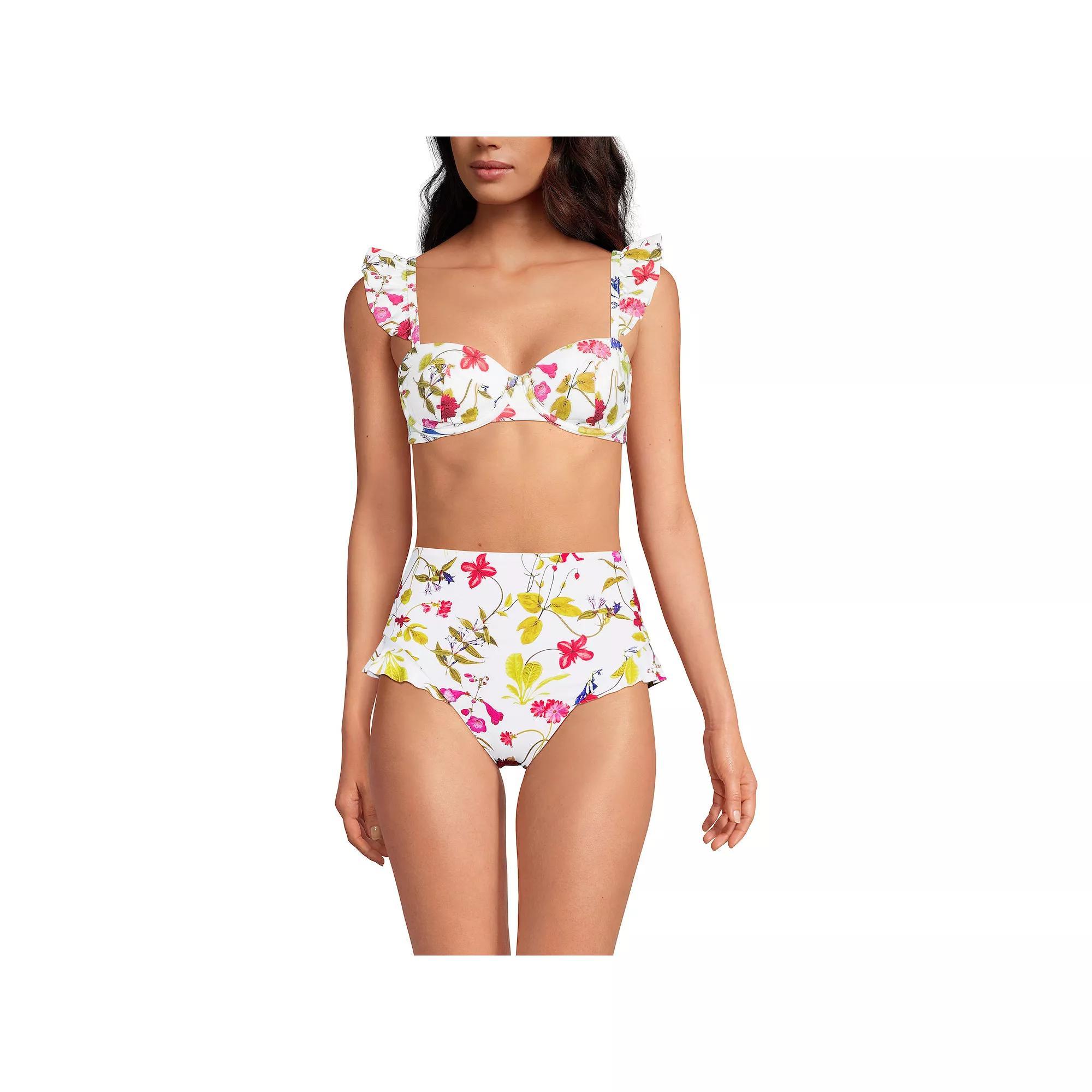 Women's Lands' End Balconnette Underwire Bikini Swim Top, Size: 12, White Garden Floral Product Image
