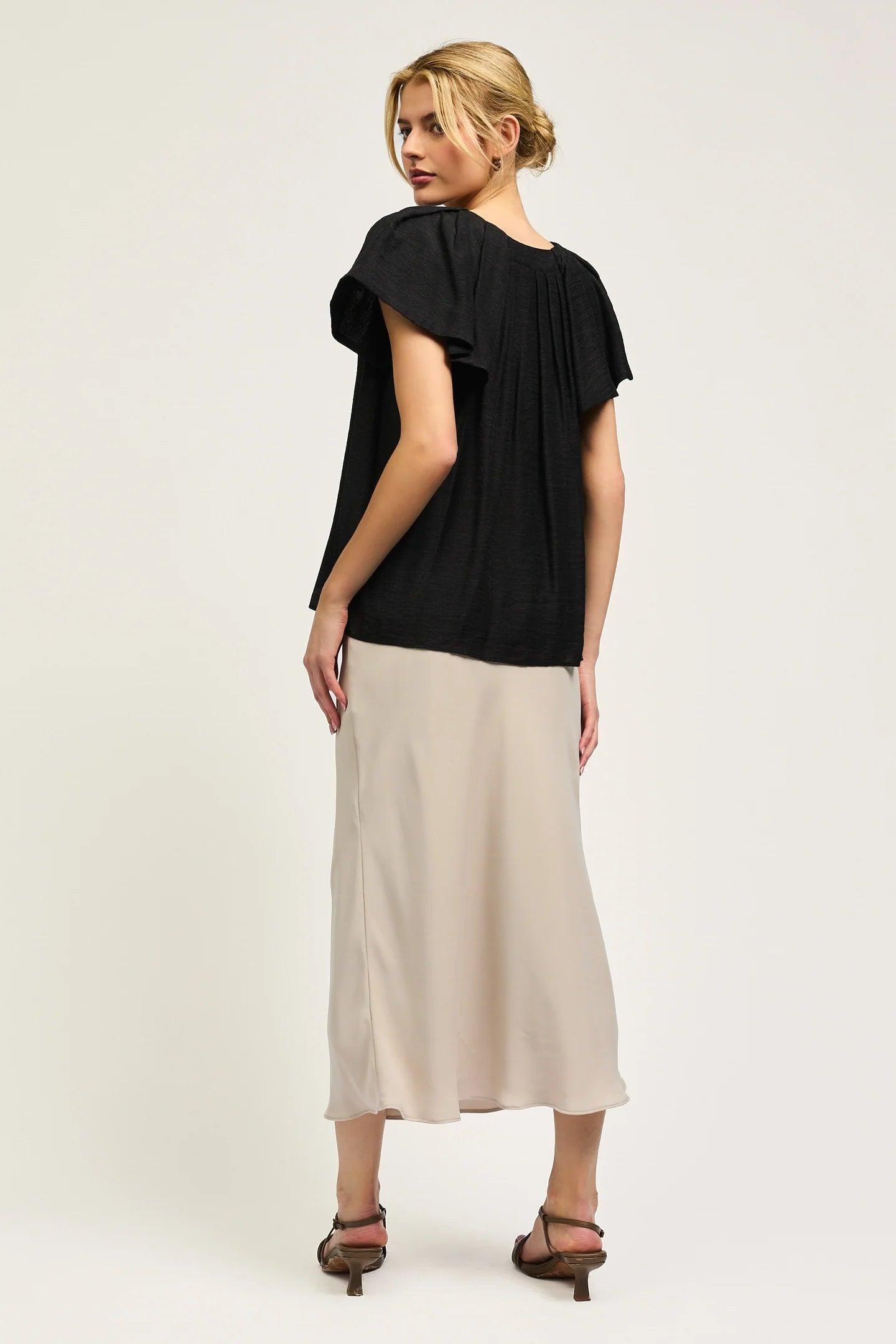 Split Neck Top with Pleated Neckline Product Image