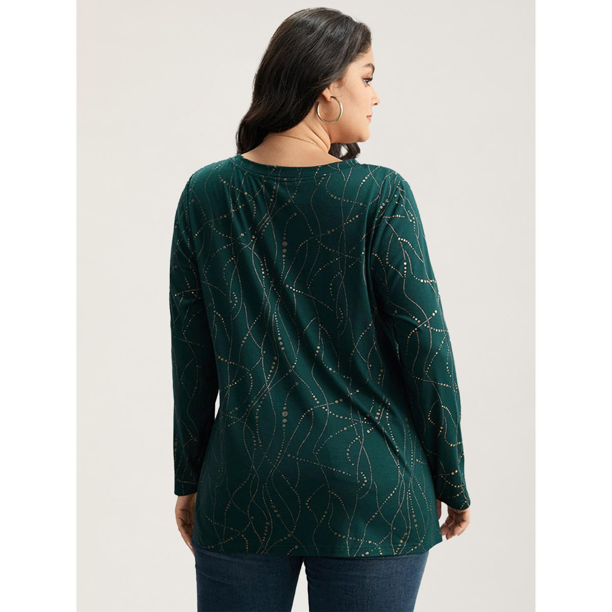 Plus Size Polka Dot Contrast Round Neck T-shirt DarkGreen Women Casual Contrast Polka Dot Round Neck Dailywear T-shirts BloomChic 22-24/3X Product Image