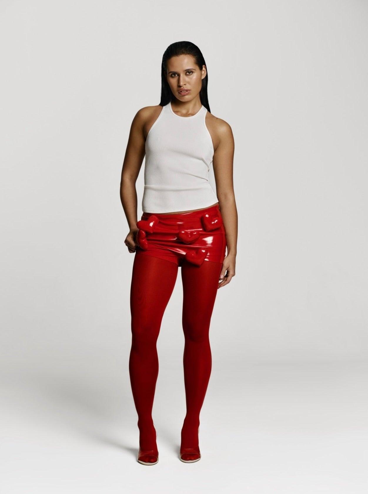 Bundle: Love Mini Mini skort in Red patent + Base top in Milk Product Image