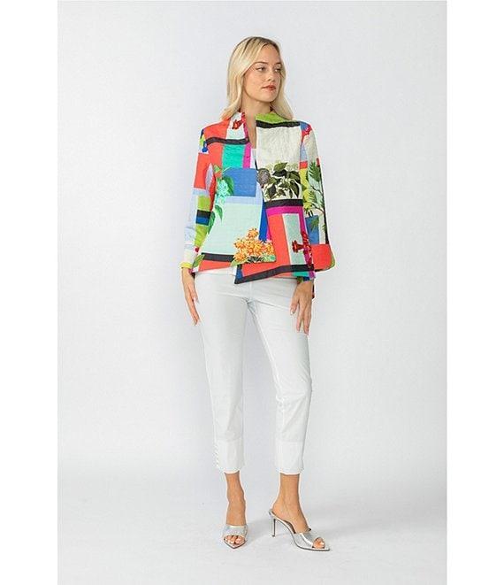 IC Collection Color Block Floral Print Stand Collar Bracelet Sleeve Jacket Product Image