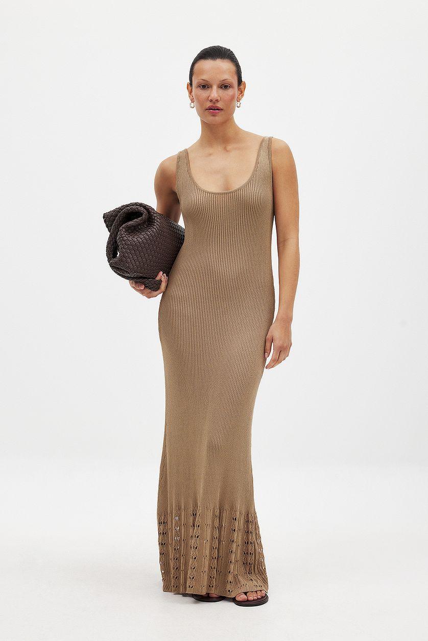 Knitted Scoop Neck Crochet Midi Dress Product Image