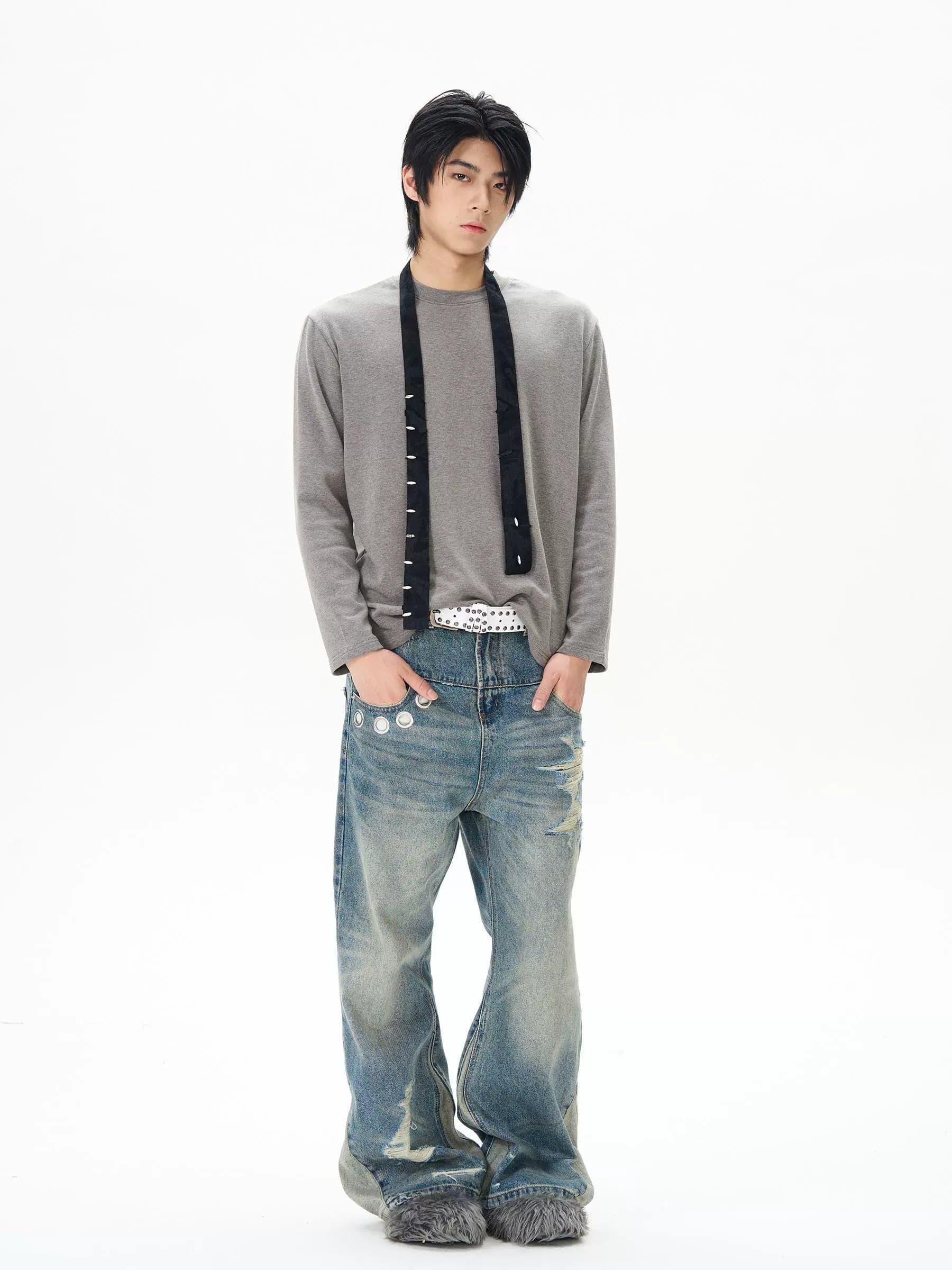 RT No. 12155 DISTRESSED DENIM STRAIGHT JEANS Product Image