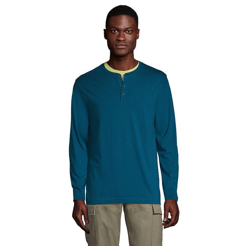 Big & Tall Lands End Supima Jersey Henley, Mens Light Gray Grey Product Image