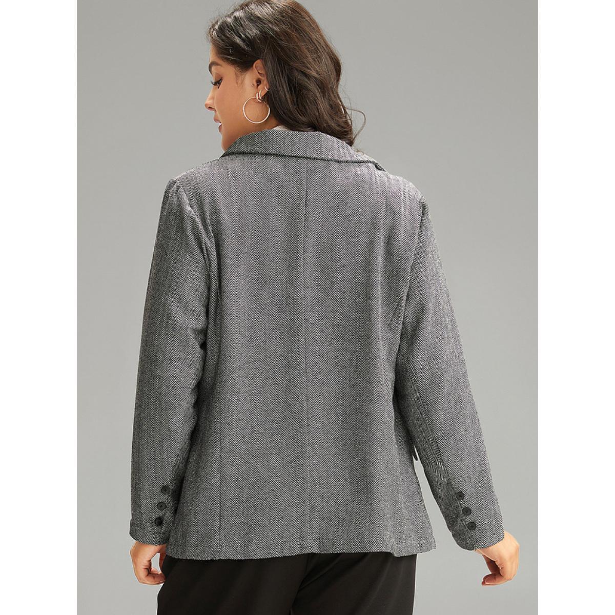Plus Size Plain Textured Pocket Suit Collar Blazer Black Women Work Plain Texture Sleeve Long Sleeve Suit Collar 18-20/2X Pocket At the Office Blazers BloomChic Product Image