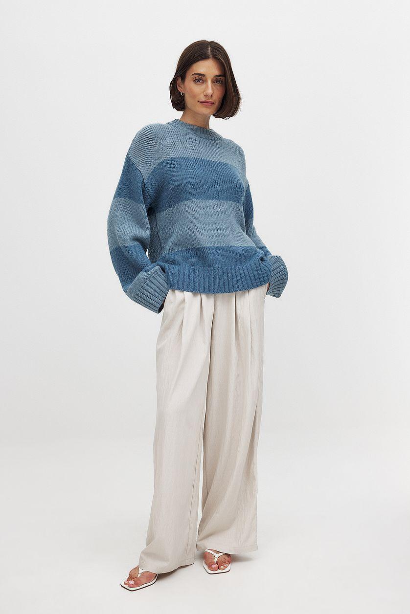 Round Neck Knitted Striped Sweater Product Image