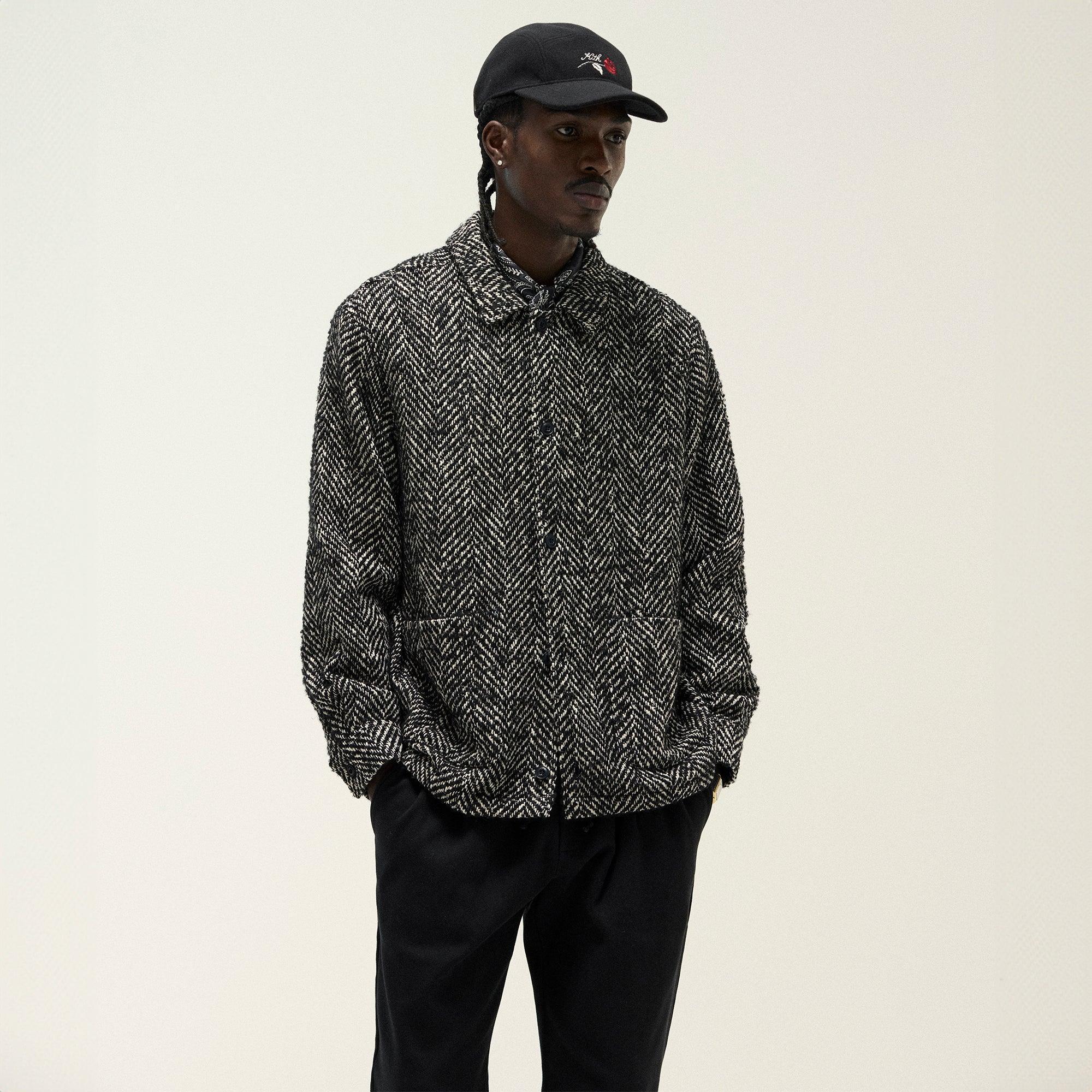 Kith Oversized Herringbone Boxy Collared Overshirt - Black Male Product Image