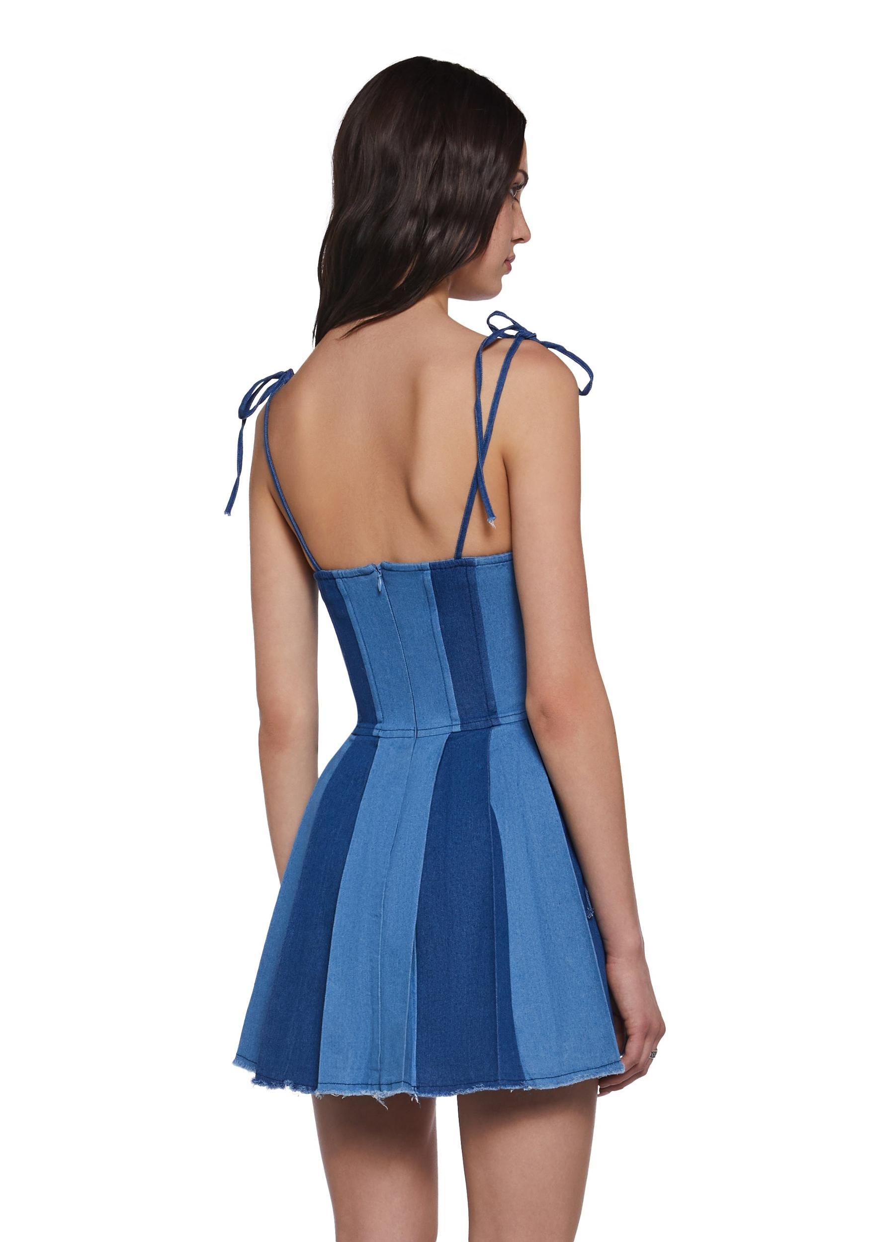 Womens Colorblock Corset Denim Mini Dress Sugar Thrillz - Blue Product Image