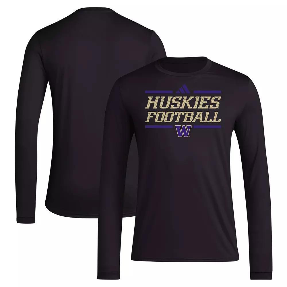 Men's adidas Black Washington Huskies Locker Football Pre-Game AEROREADY Long Sleeve T-Shirt, Size: 2XL Product Image