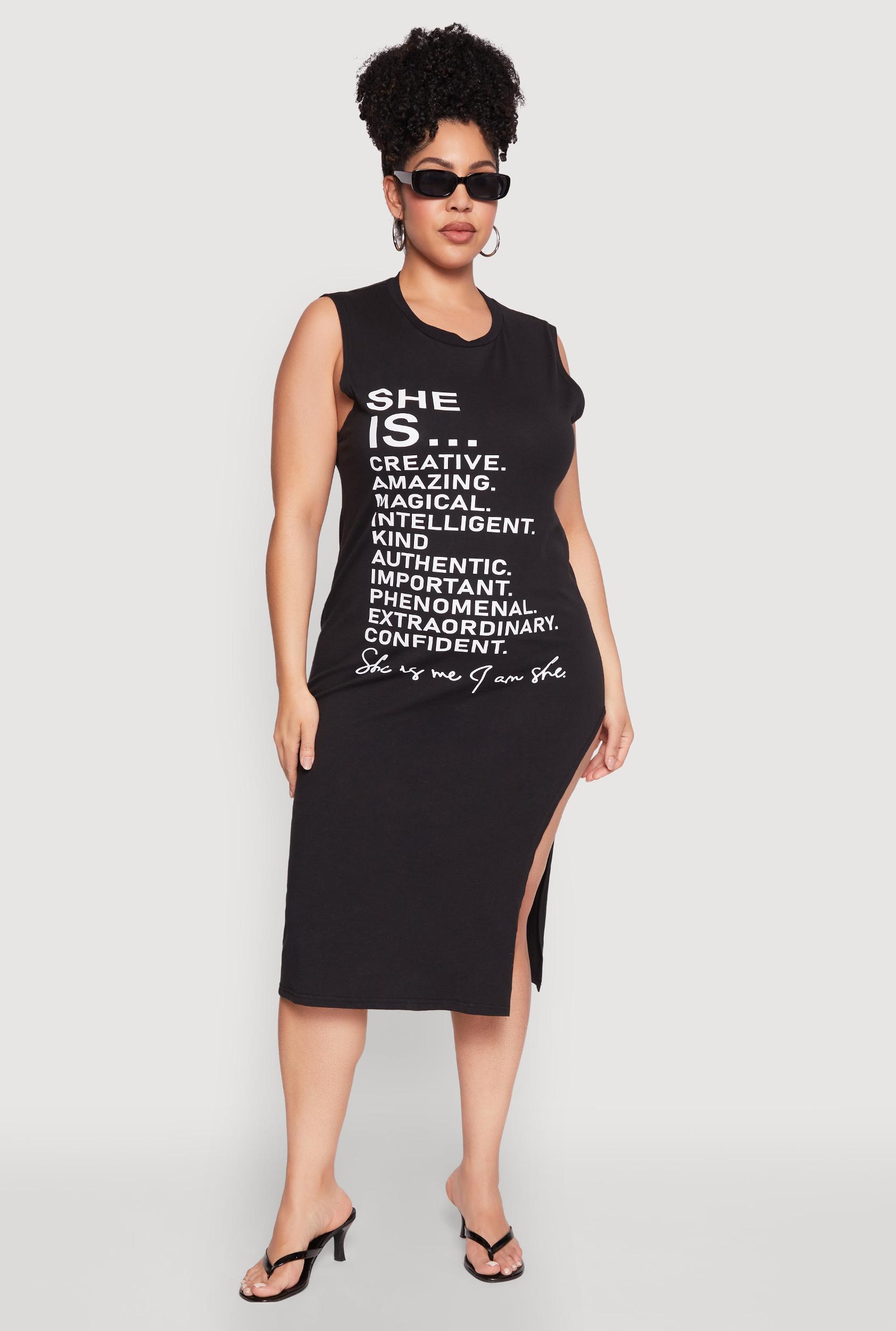 Womens Plus Size She Is Graphic Print Dress Product Image