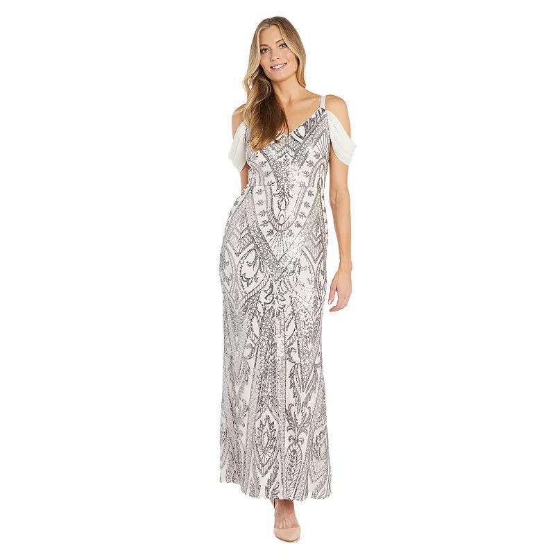 Womens R&M Richards Beaded Maxi Dress Ivory Silver Product Image