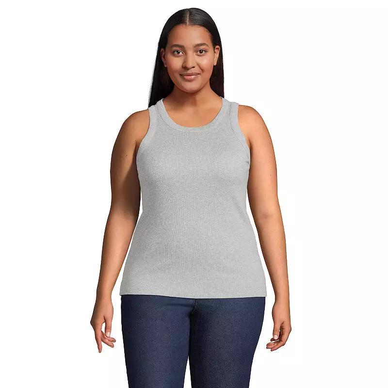 Plus Size Lands End Ribbed Crewneck Tank Top, Womens Gray Grey Product Image