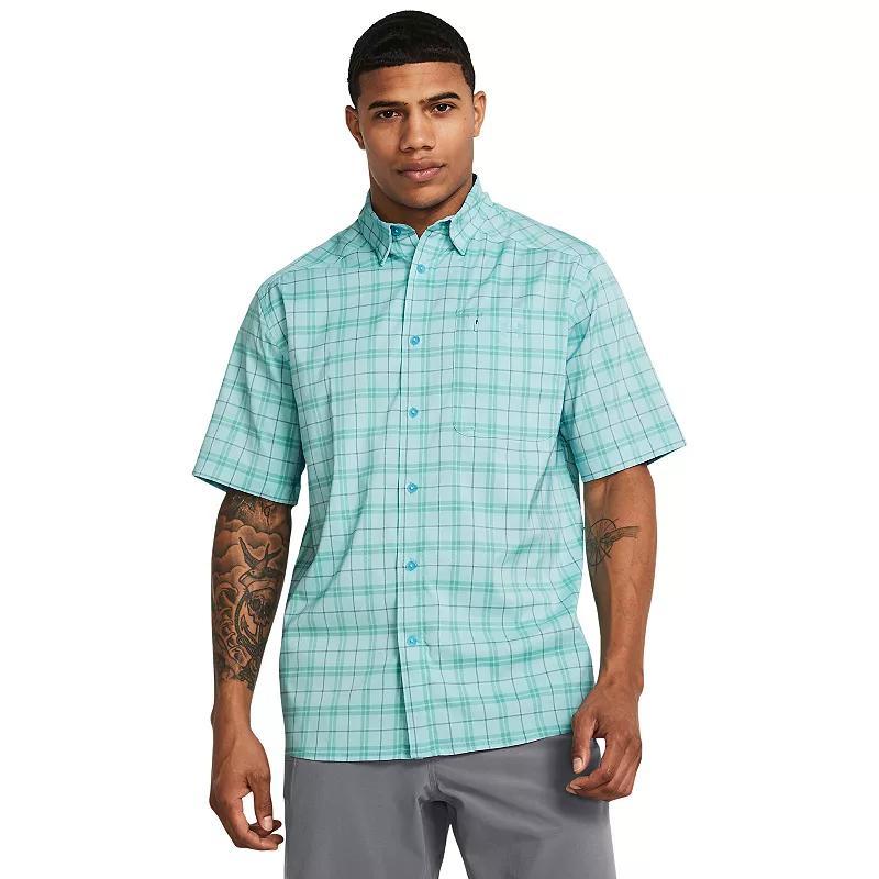 Men's Under Armour UPF 30 Drift Tide 2.0 Plaid Performance Short Sleeve Button-Down Shirt, Size: Medium, Fox Product Image