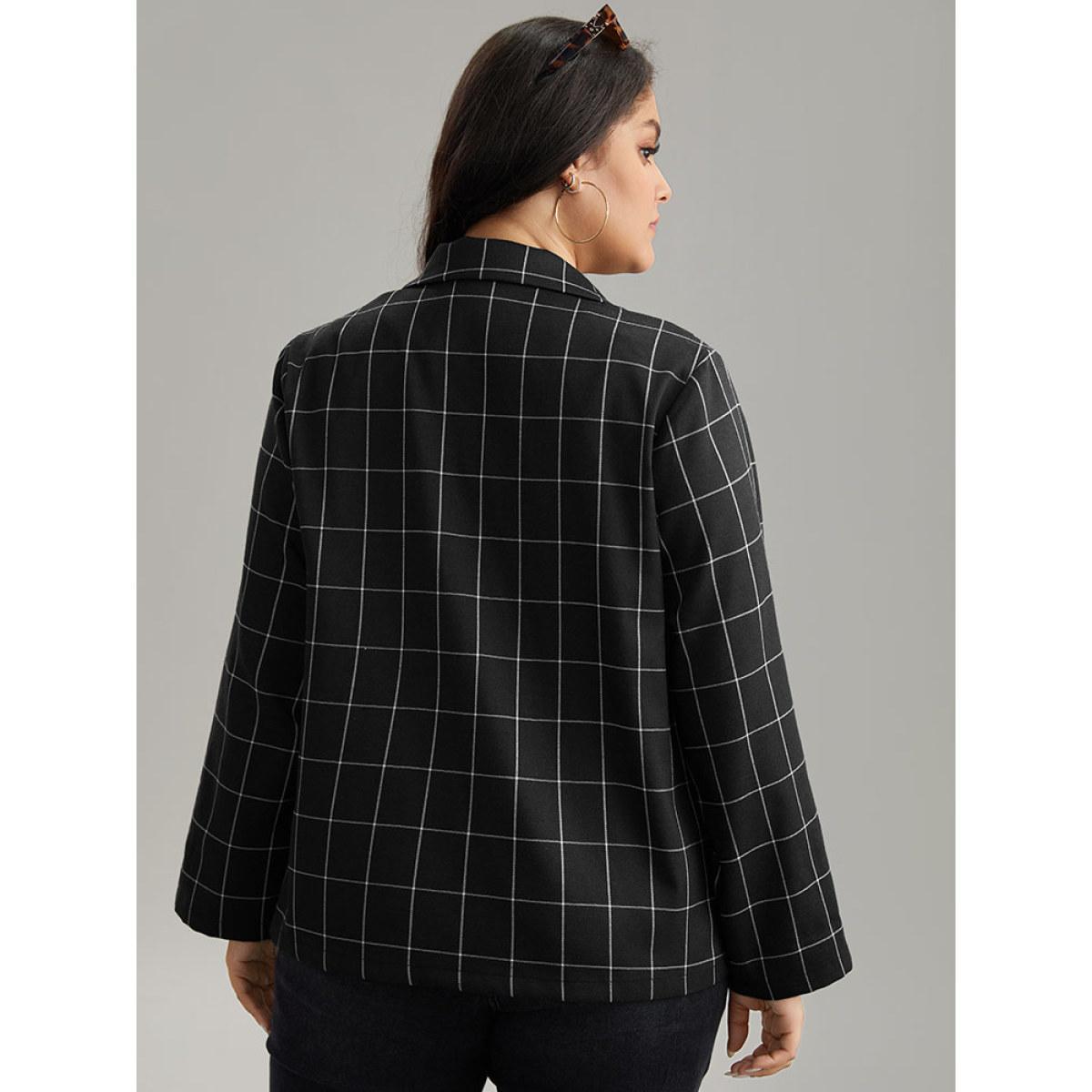 Plus Size Plaid Suit Collar Tab Sleeve Button Up Blazer Black Women Dailywear Plaid Contrast Sleeve Long Sleeve Suit Collar 18-20/2X Casual Blazers BloomChic Product Image