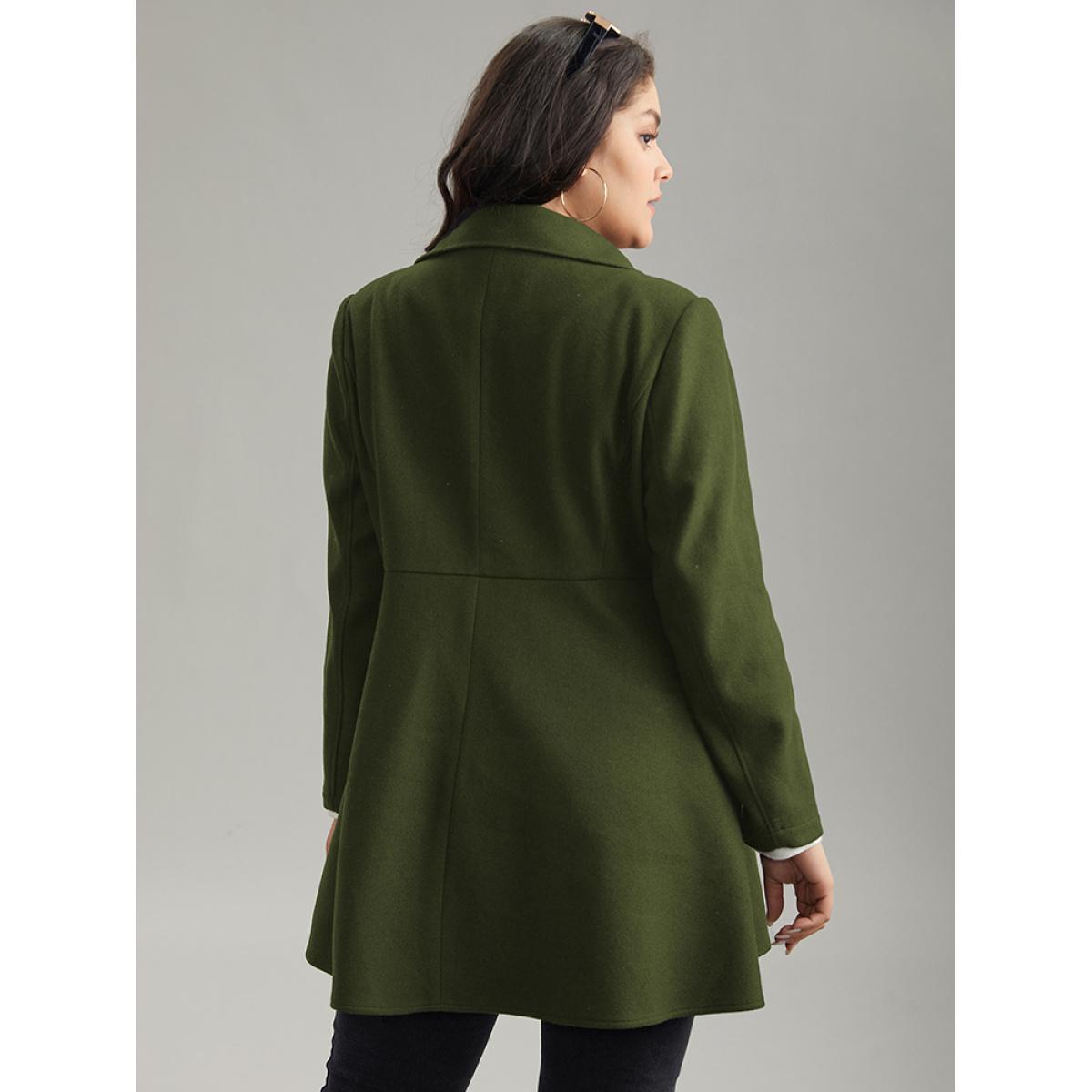 Plus Size Lapel Collar Metal Detail Zipper Pocket Coat Women ArmyGreen Casual Plain Ladies Dailywear Winter Coats BloomChic 10/M Product Image