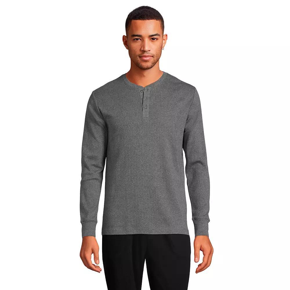 Men's Lands' End Ribbed Pajama Sleep Henley, Size: XXL, Grey Heather Product Image