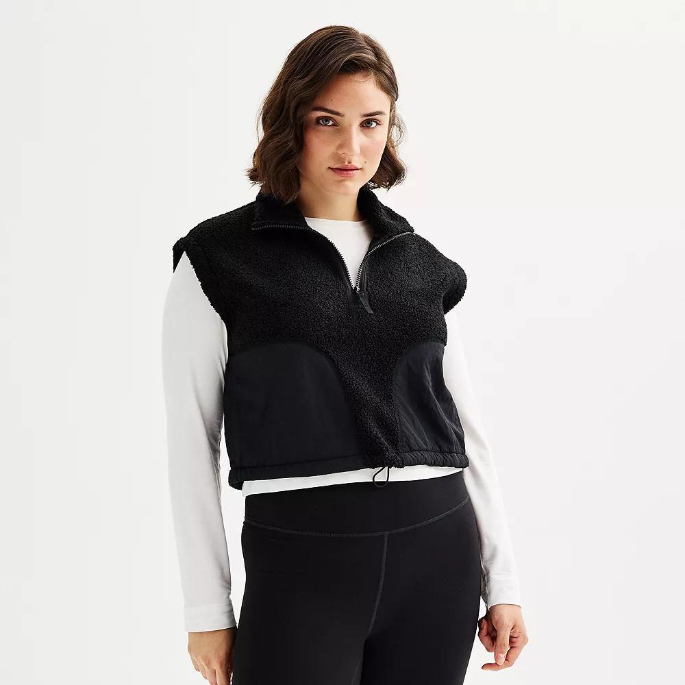 Women's FLX Oversized Cropped High Pile Vest, Size: XS, Mineral Black Product Image
