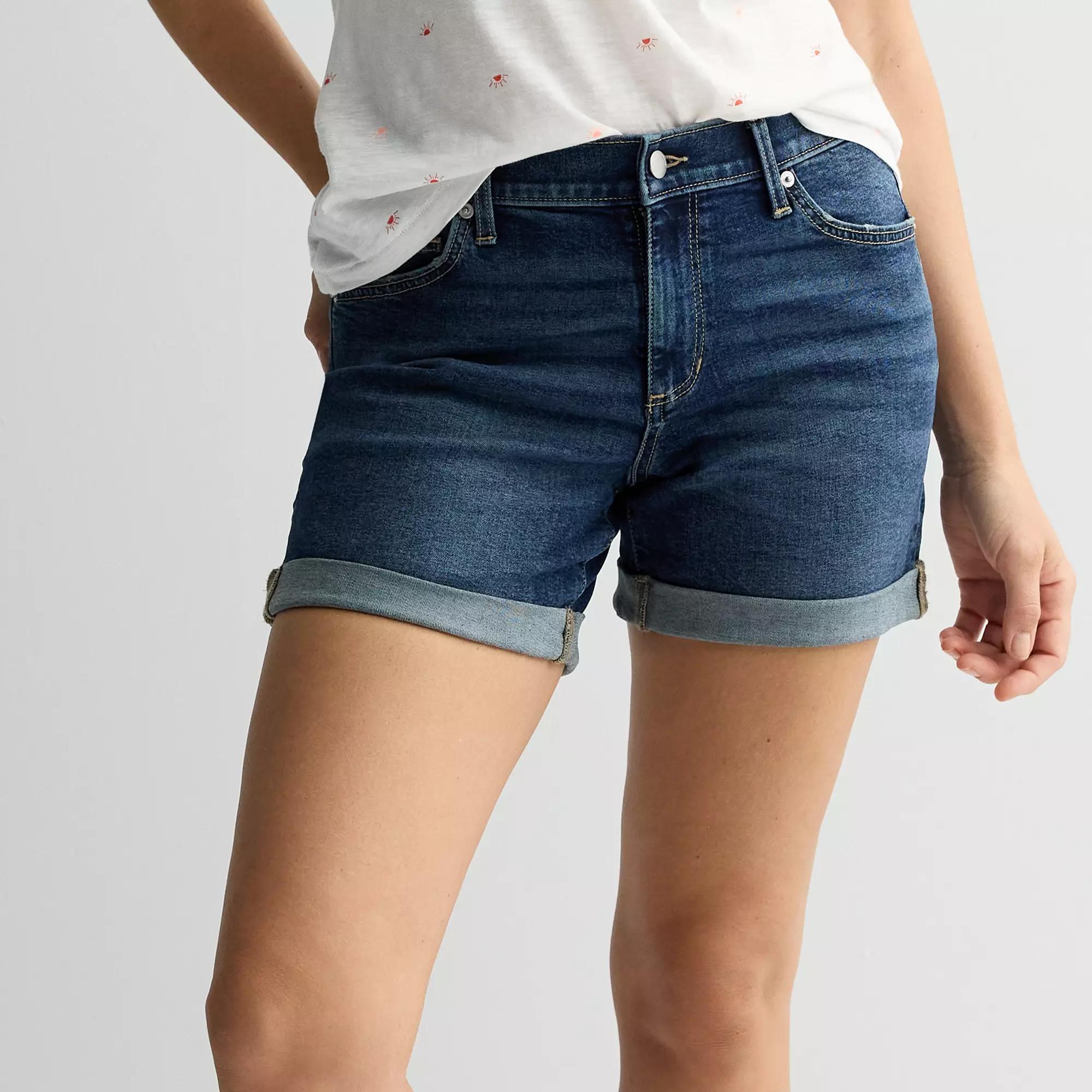 Petite Sonoma Goods For Life® Mid Rise Roll Cuff Shorts, Women's, Size: 18 Petite, Medium Blue Wash Product Image