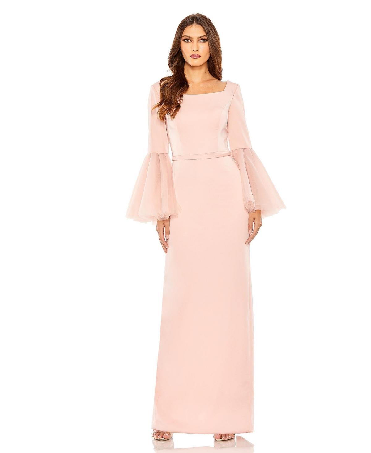 Mac Duggal Long Flounce Sleeve Square Neck Sheath Gown Product Image