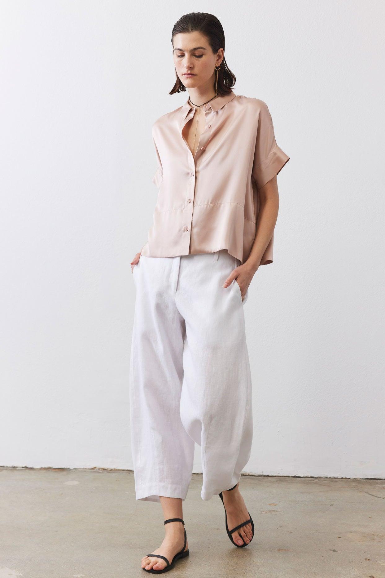 Boxy Washable Silk Cropped Blouse Product Image