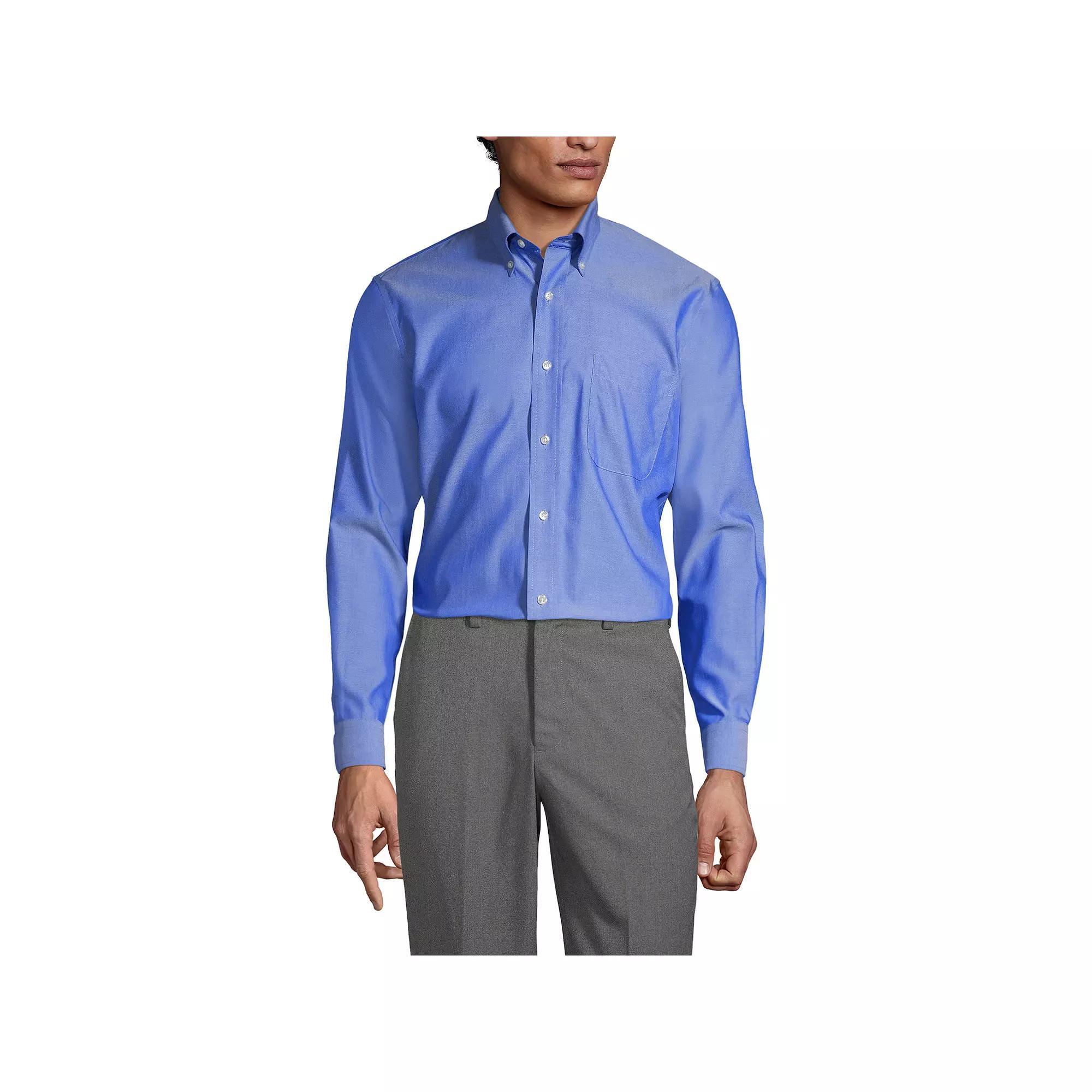 Men's Lands' End School Uniform Long Sleeve No-Iron Pinpoint Dress Shirt, Size: Medium, White Product Image