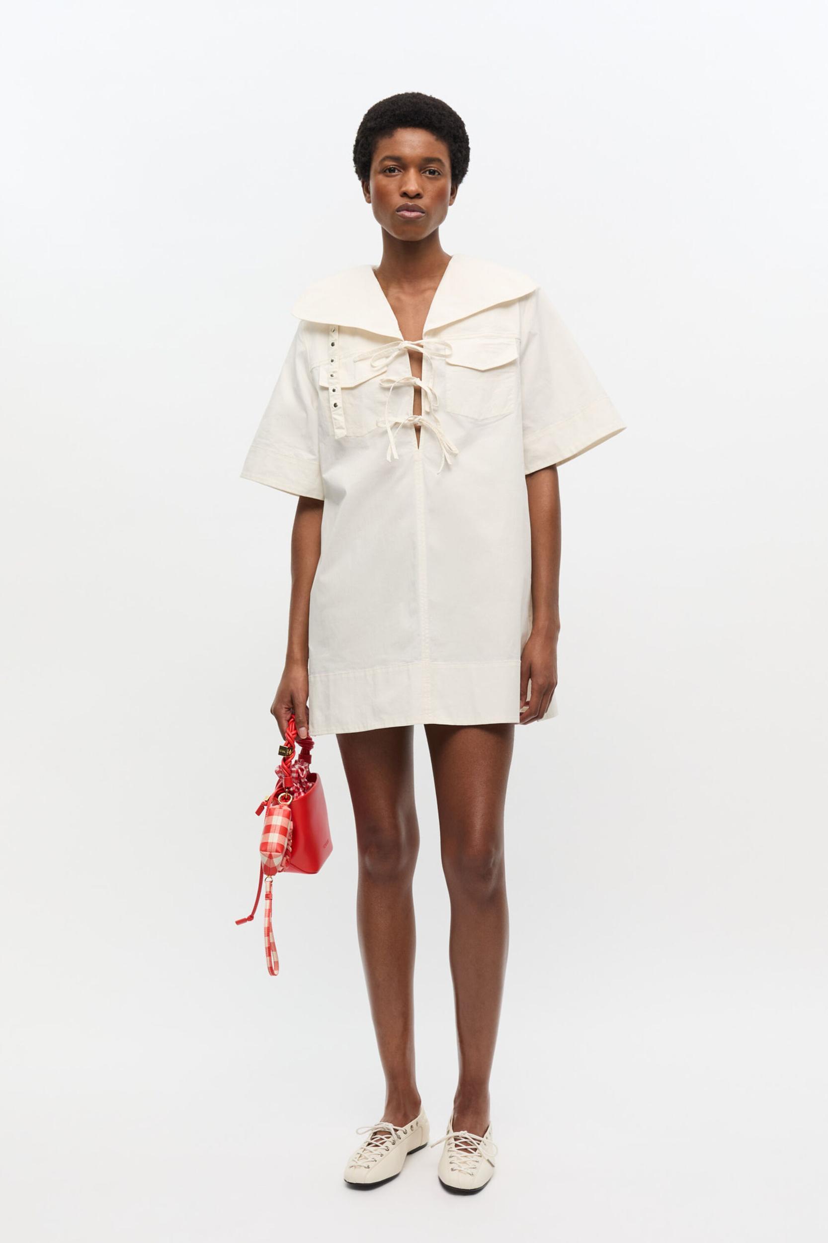 Off-White Stretch Cotton Mini Dress Product Image