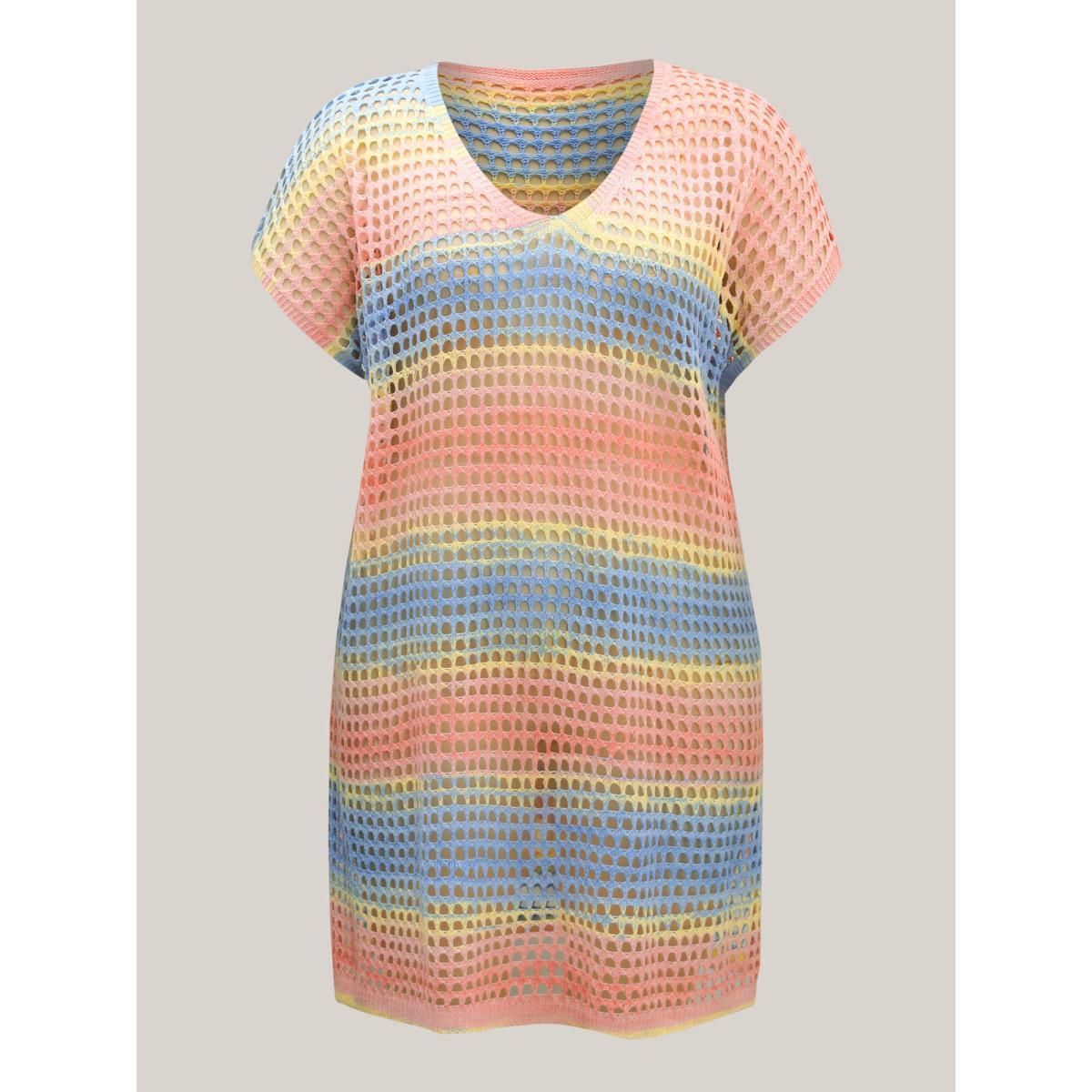 Plus Size Color Contrast Spliced Crochet Swim Cover-Up Women's Swimwear Multicolor Beach Loose Texture Curve Swim Cover Ups BloomChic 10/M Product Image