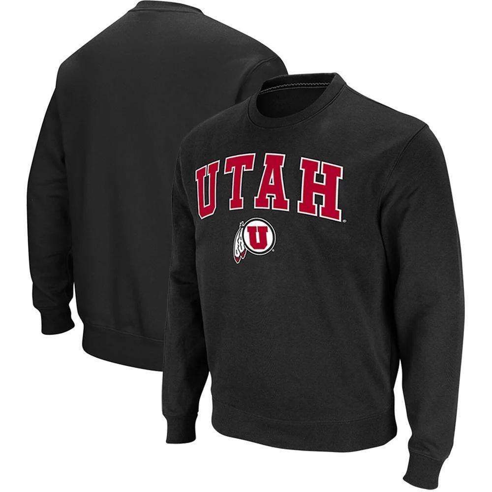 Men's Colosseum Black Utah Utes Arch & Logo Tackle Twill Pullover Sweatshirt, Size: Small, Ute Black Product Image