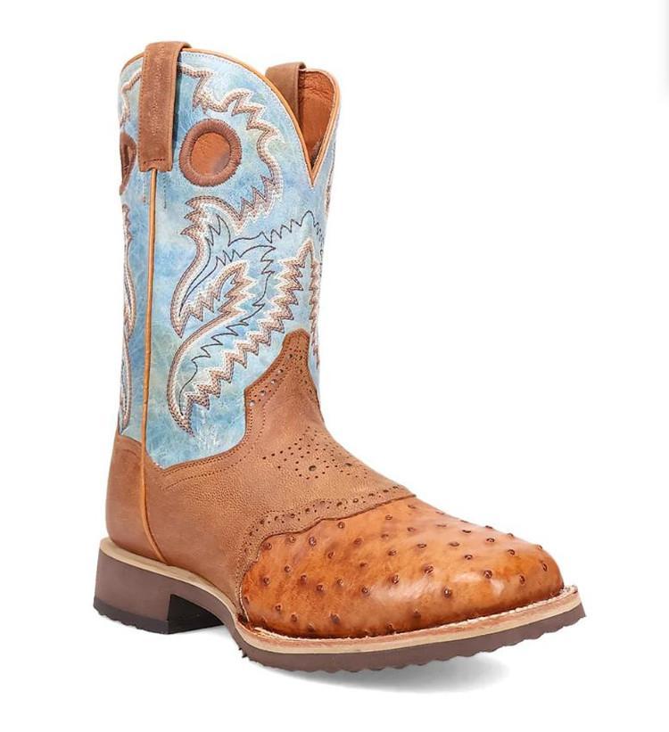 SALE Dan Post® Men's Martel Tan FQ Ostrich/Light Blue Square Toe Boots Product Image