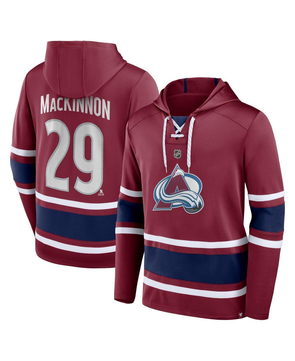 Men's Fanatics Branded Nathan MacKinnon Burgundy Colorado Avalanche Name & Number Lace-Up Pullover Hoodie, Size: 5XL, Med Re Product Image