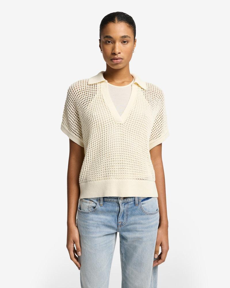 Short Sleeve Open Knit Polo Product Image