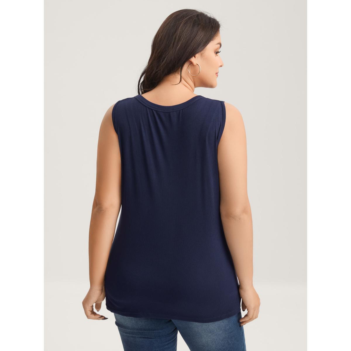 Plus Size Pit Strip Tie Neck Tank Top Women Navy Eyelet Non Everyday-Casual Tank Tops Camis BloomChic 26/4X Product Image