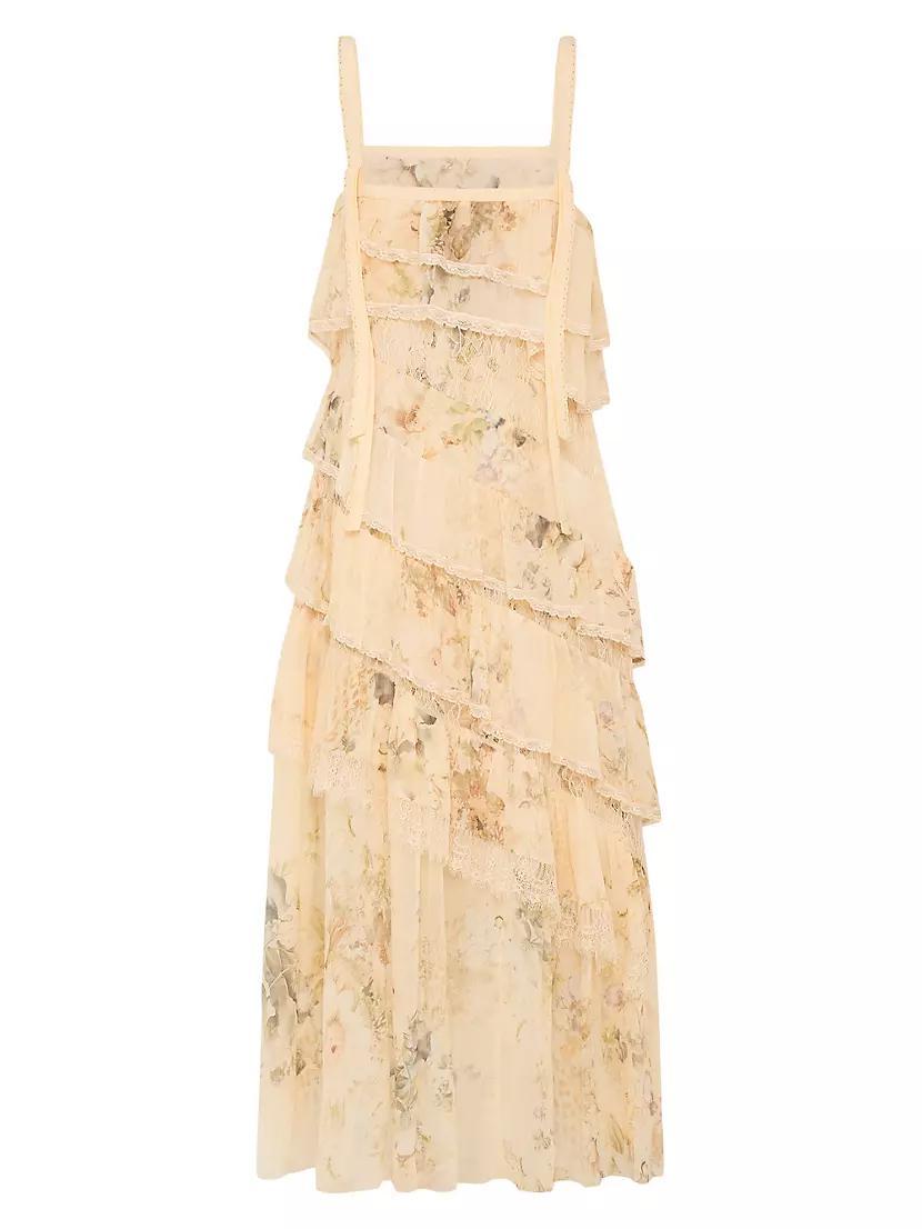 Floral Lace Silk Tiered Maxi Dress Product Image