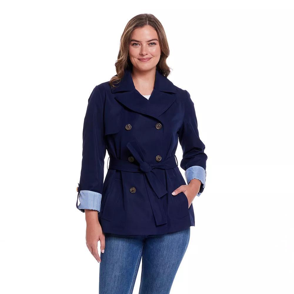 Women's Weathercast Lightweight Double Breasted Tie Waist Trench Coat, Size: Medium, Blue Product Image