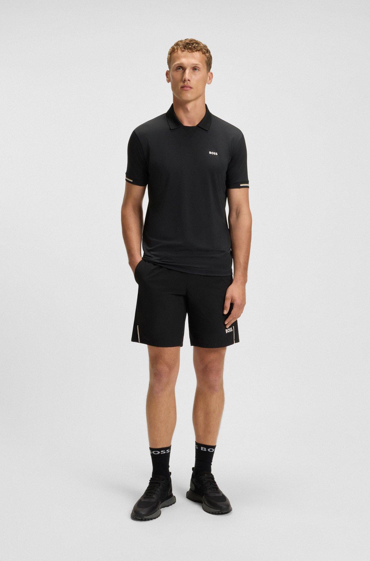 Stretch-mesh polo shirt with modern placket Product Image