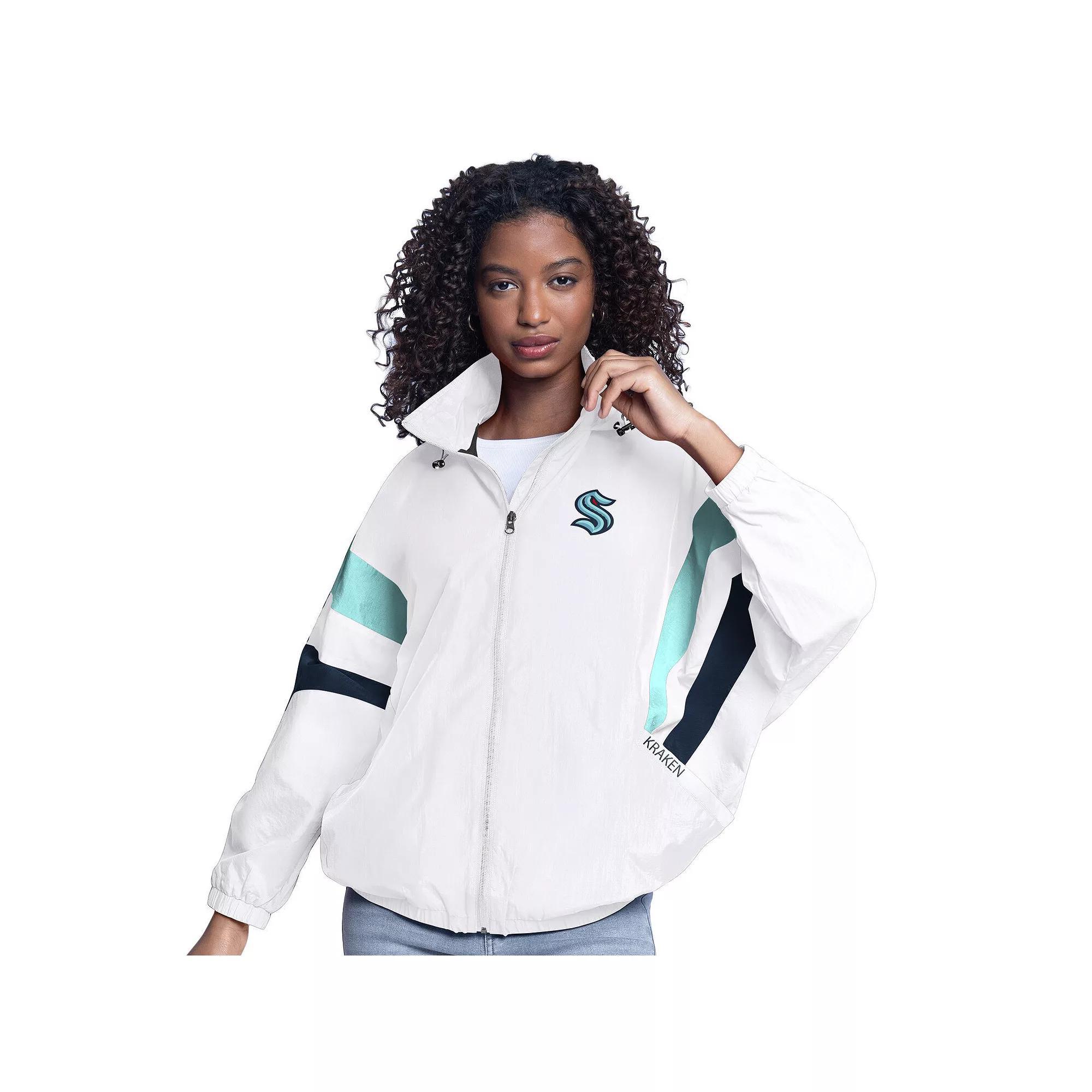 Women's G-III Sports by Carl Banks  White Seattle Kraken Game News Oversized Full-Zip Hoodie Jacket, Size: Medium, Krk White Product Image