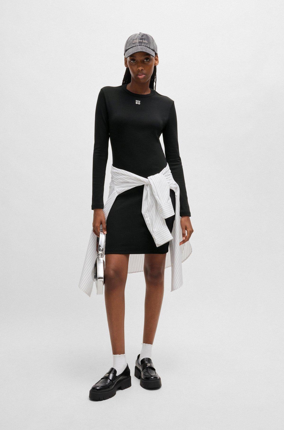 Ribbed dress in stretch fabric with stacked logo Product Image