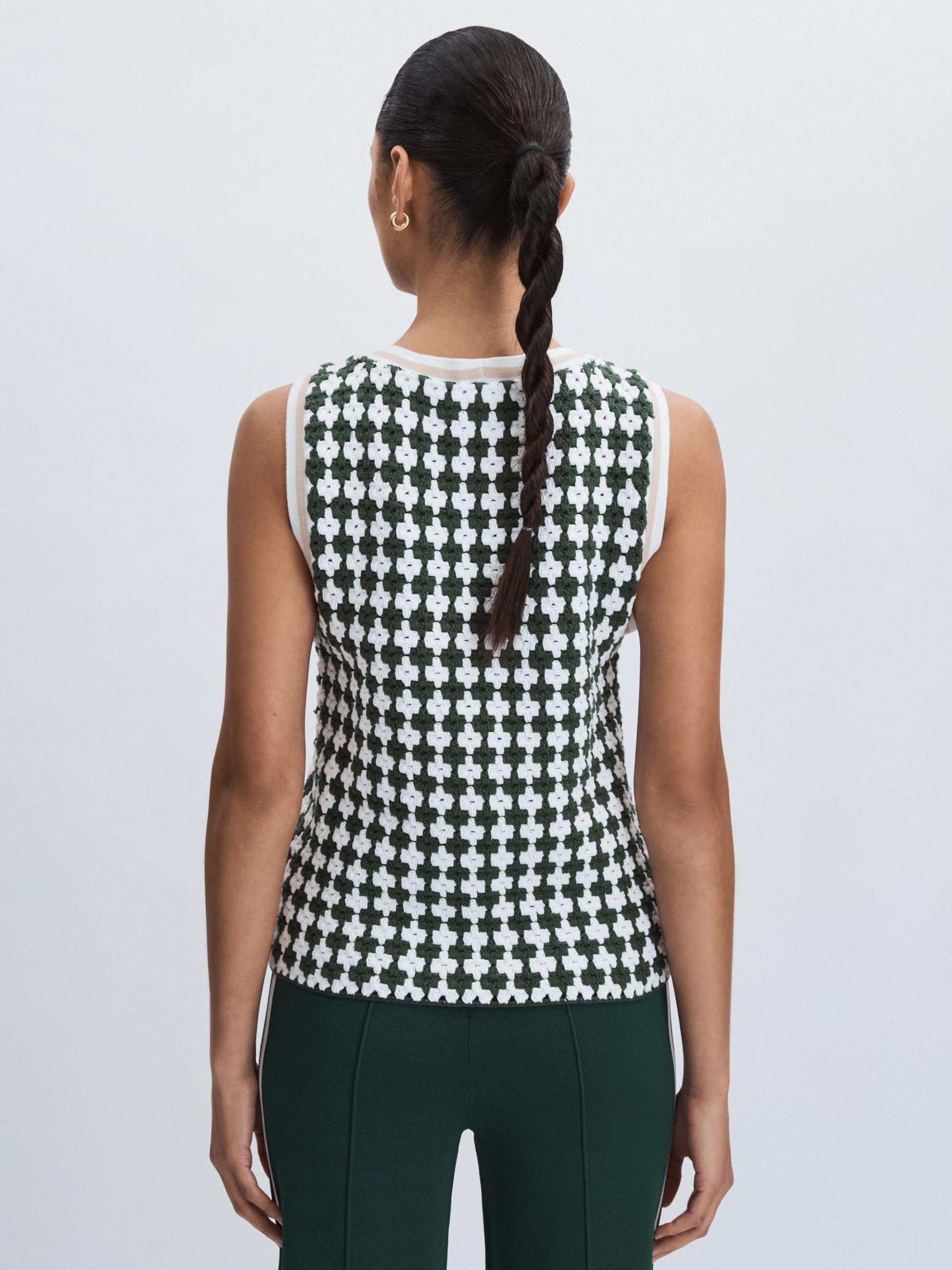 Crochet Button Through 100% Cotton Vest in Green Product Image