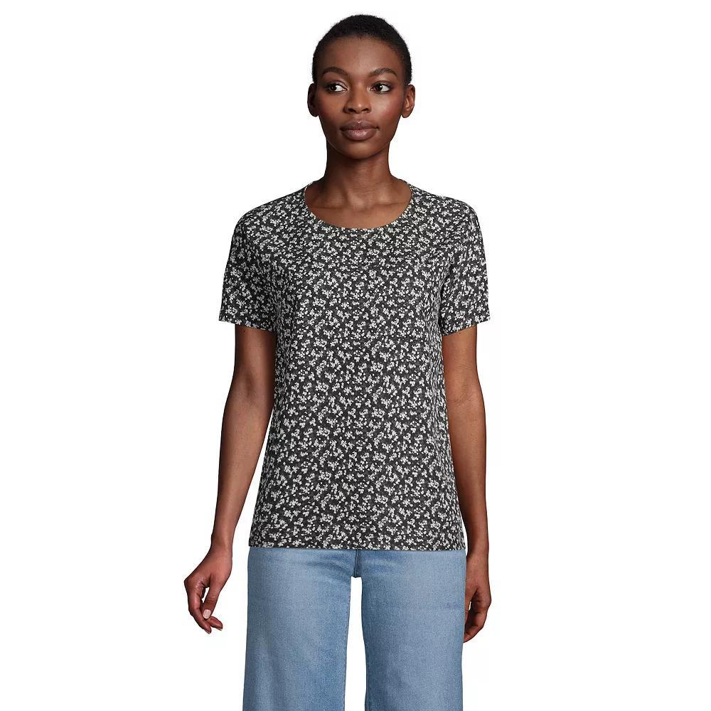 Petite Lands' End Short Sleeve Tee, Women's, Size: Large Petite, Black Shadow Flower Product Image