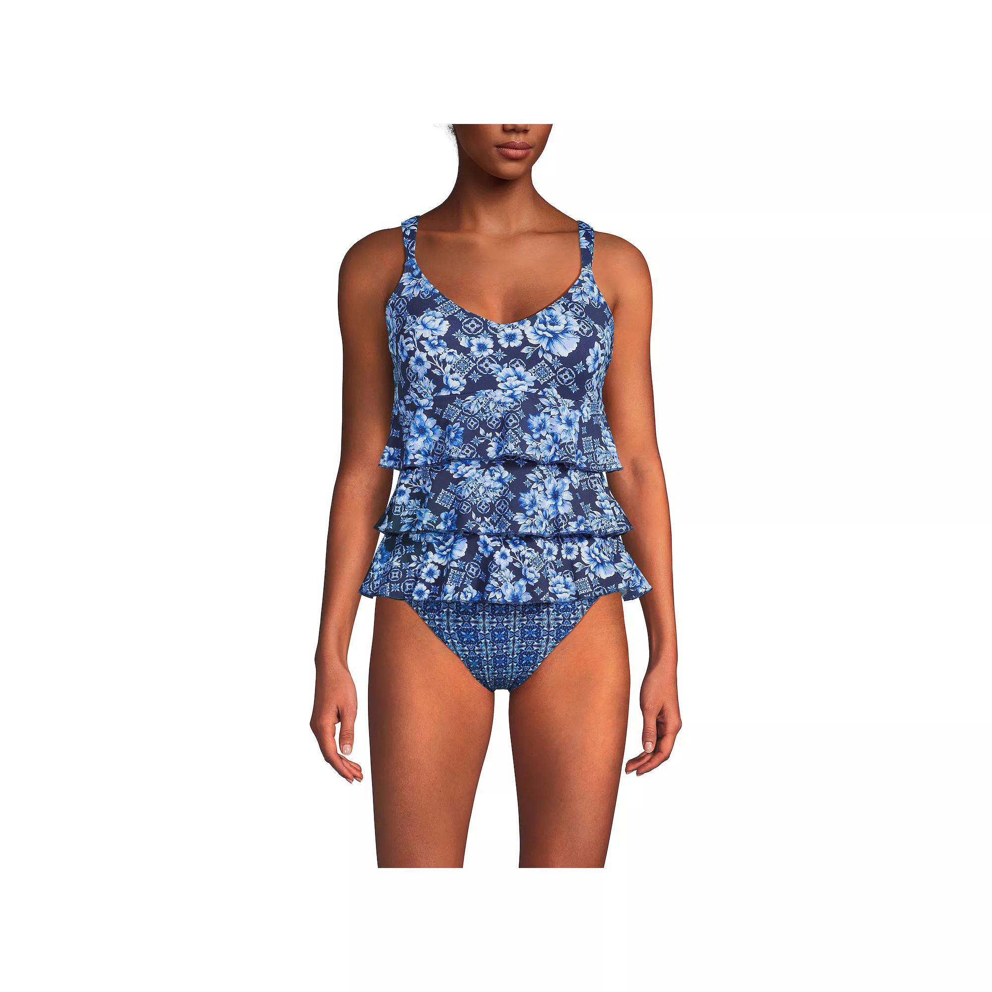 Women's Lands' End Ruffle Fauxkini One Piece Swim Suit, Size: 18, Olive Green Floral Product Image